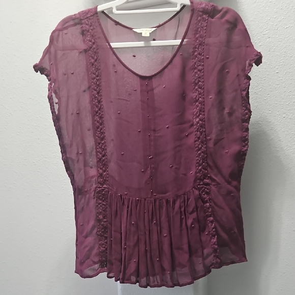 Lucky Brand Tops - Lucky Brand Merlot Ruffled Blouse with V-Neckline